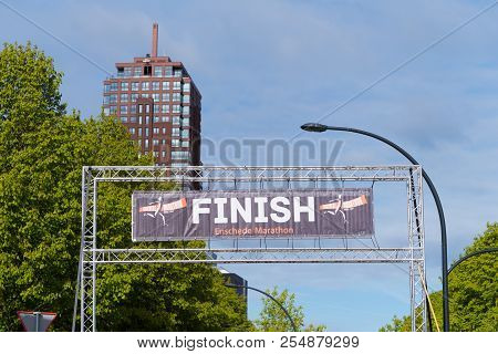 Enschede, Netherlands, April 23, 2017: Finish Line Of The Enschede Marathon, Also Known As The Ladie