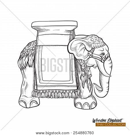 Traditional Thai Souvenir - Wooden Elephant. Stock Illustration.