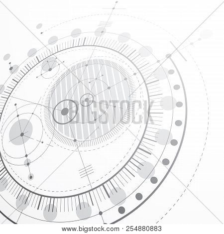 Geometric Technology 3d Vector Drawing, Grayscale Technical Backdrop. Dimensional Abstract Scheme Of