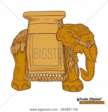 Traditional Thai Souvenir - Wooden Elephant. Stock Illustration.