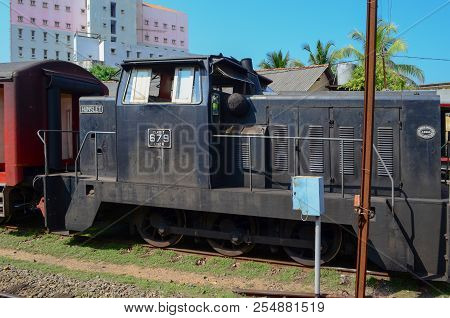 Sri Lanka, Galle, 2017-02-03: Old Locomotive Hunslet On The Railway Station. Hunslet Is Still On The