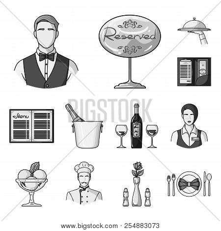 Restaurant And Bar Monochrome Icons In Set Collection For Design. Pleasure, Food And Alcohol Vector 