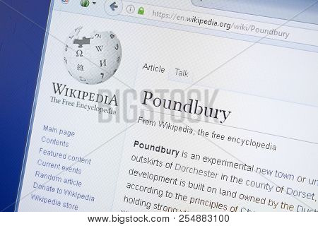 Ryazan, Russia - August 19, 2018: Wikipedia Page About Poundbury On The Display Of Pc