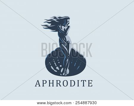 Aphrodite Or Venus In The Shell. Logo. Vector Emblem.