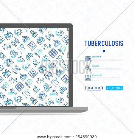 Tuberculosis Concept With Thin Line Icons: Infection In Lungs, X-ray Image, Dry Cough, Pain In Chest