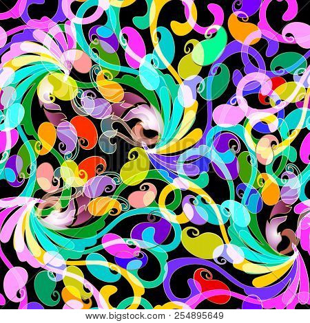 Bright Colorful Paisley Vector Seamless Pattern. Abstract Orname
