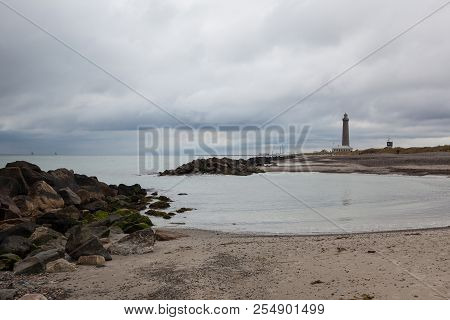 Skagen Lighthouse In Northern Denmark. The Lighthouse Was Built In 1858 And With Its 46m It Is Denma