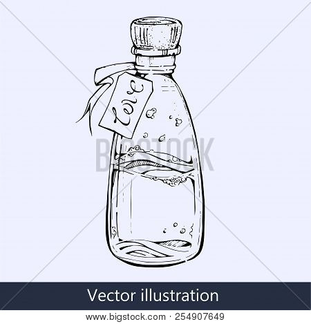 Bottle Of Love Elixir. Grunge Romantic Vector Illustration.