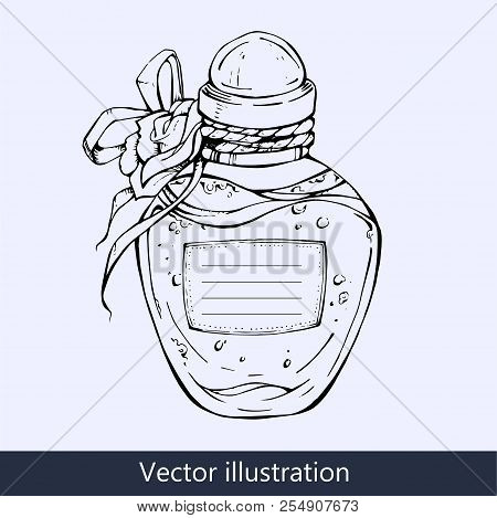 Bottle Of Love Elixir. Grunge Romantic Vector Illustration.