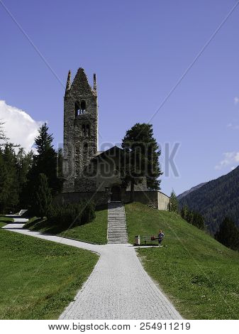 View Of The Beautiful And Ancient Church Of Celerina