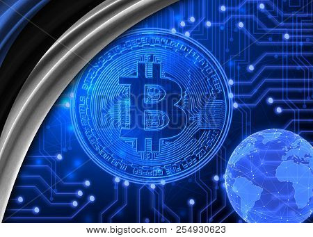 Flag Of Estonia Against The Background Of Crypto Currency Bitcoin.