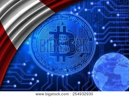 Flag Of Peru Against The Background Of Bitcoin.