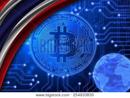 Flag Of Thailand Against The Background Of Bitcoin.