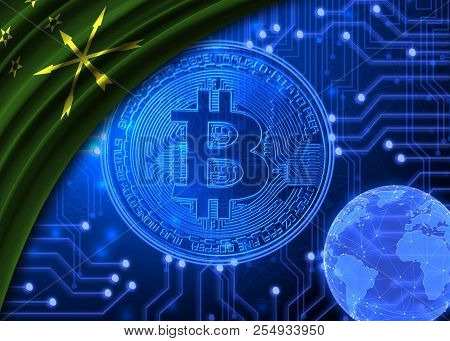 Flag Of Adygea Against The Background Of Bitcoin.