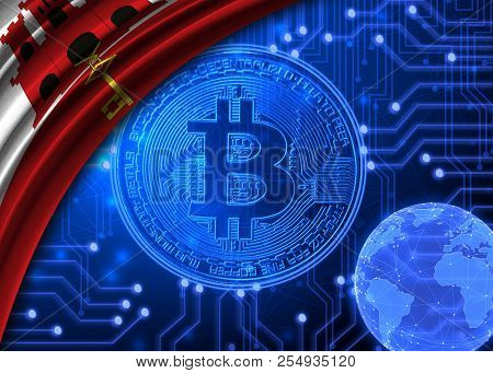 Flag Of Gibraltar Against The Background Of Bitcoin.