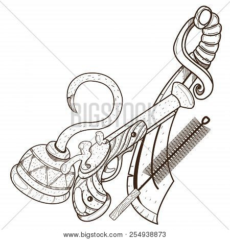 Pirate Hook, Gun And Pistol Ramrod. Graphics Pirate Theme