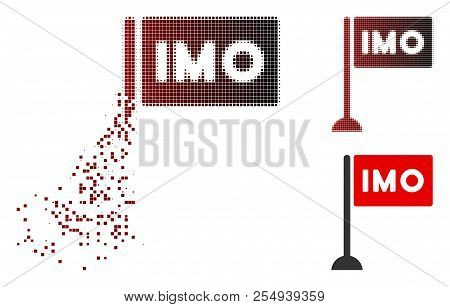 Imo Flag Icon In Dispersed, Pixelated Halftone And Undamaged Whole Variants. Particles Are Grouped I
