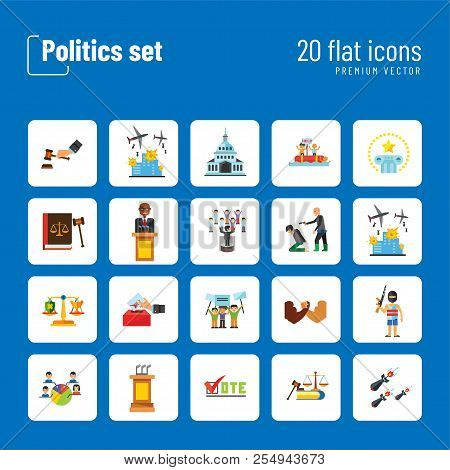 Politics Icon Set. Debates Politician Politics Leadership Vote White House Demonstration Election El