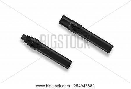 Black Marker Realistic Vector Illustration. Broad Marker With Shadow On White Background.