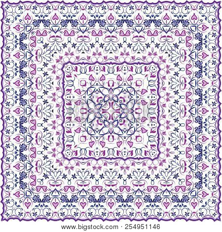 Square Arabic Pattern For The Silk Scarf, Scarf, Printing Factory, Carpet. Abstract Pattern Purple C