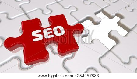 Seo. The Inscription On The Missing Element Of The Puzzle. Folded White Puzzles Elements And One Red