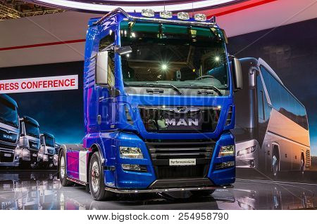 Hannover, Germany - Sep 21, 2016: Man Tgx D38 Performanceline Truck Showcased At The International M