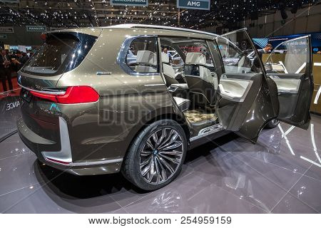 Geneva, Switzerland - March 6, 2018: Bmw X7 Concept Iperformance Car Showcased At The 88th Geneva In