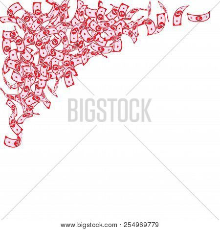 British Pound Notes Falling. Small Gbp Bills On White Background. United Kingdom Money. Beauteous Ve