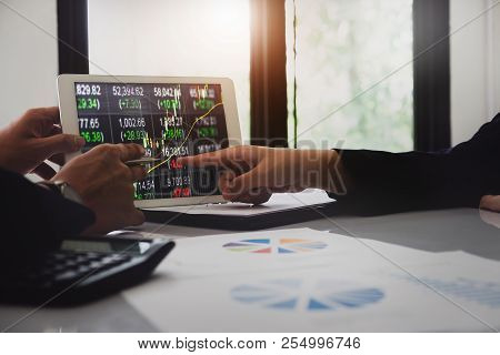 Business Talking Discussing, Negotiation And Research Budget & Stock Marketing, Businessman Consult 