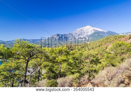 Landscape With Majestic Tahtali Dagi Mountains On Lician Way Tourist Path In Turkey