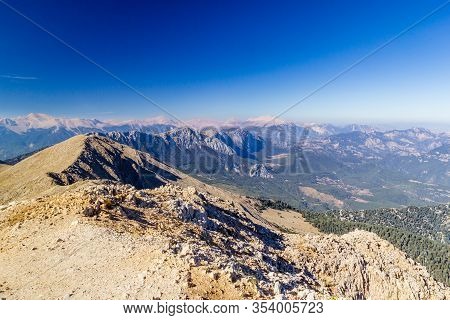 Landscape With Majestic Tahtali Dagi Mountains On Lician Way Tourist Path In Turkey