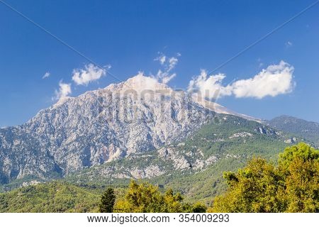 Landscape With Majestic Tahtali Dagi Mountains On Lician Way Tourist Path In Turkey