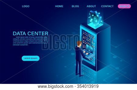 Data Center Server Room And Big Data Processing Protecting Data Security Concept. Digital Informatio