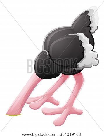 A Scared Ostrich Bird With Its Head Buried Animal Cartoon Character Mascot