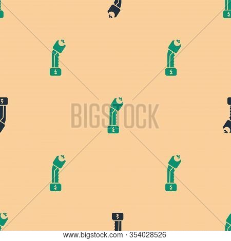 Green And Black Police Electric Shocker Icon Isolated Seamless Pattern On Beige Background. Shocker 