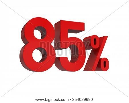 3d Render: ISOLATED Red 85% Percent Discount 3d Sign on Light Background, Special Offer 85% Discount Tag, Sale Up to 85 Percent Off, Eighty-five Percent Letters Sale Symbol, Special Offer Label