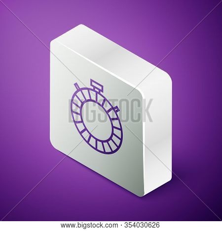 Isometric Line Canteen Water Bottle Icon Isolated On Purple Background. Tourist Flask Icon. Jar Of W