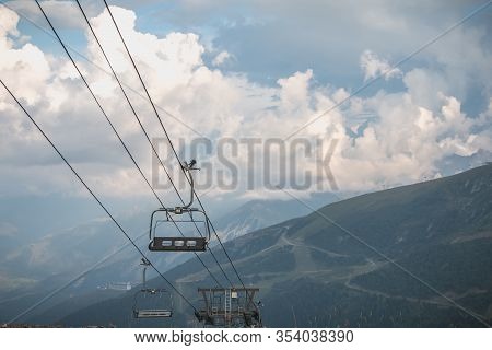 View Of The Pyrenees Mountains And Its Ski Lift On A Summer Day