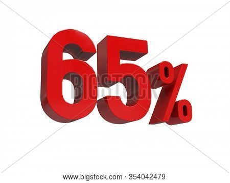3d Render: ISOLATED Red 65% Percent Discount 3d Sign on Light Background, Special Offer 65% Discount Tag, Sale Up to 65 Percent Off, Sixty-five Percent Letters Sale Symbol, Special Offer Label