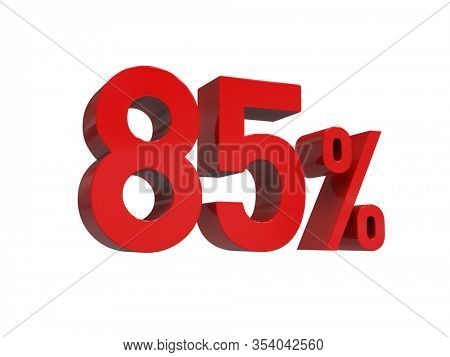 3d Render: ISOLATED Red 85% Percent Discount 3d Sign on Light Background, Special Offer 85% Discount Tag, Sale Up to 85 Percent Off, Eighty-five Percent Letters Sale Symbol, Special Offer Label