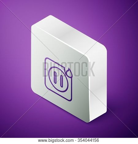 Isometric Line Electric Wiring Of Socket In Fire Icon Isolated On Purple Background. Electrical Safe