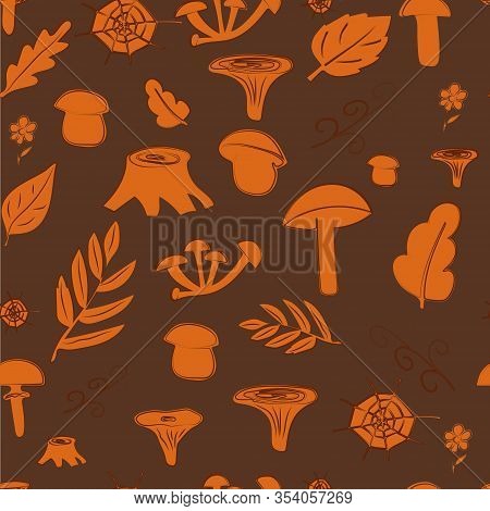 Cartoon Set Of Mushroom. Vector Illustration. Different Mushroms Template Seamless.