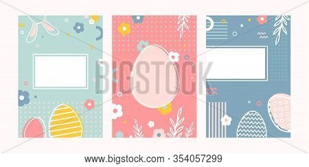 Vector Set Of Easter Floral Backgrounds With Copy Space For Text - Banners, Posters, Cover Design Te