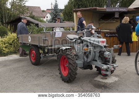 Ochsle, Germany - 13 Sep. 2015: An Old Veteran Tractor That Is Very Well Maintained And Running Perf