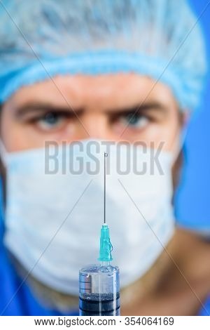 Coronavirus. Doctor Makes Vaccination. Selective Focus. Close Up. Doctor With Syringe. Medicine. Doc