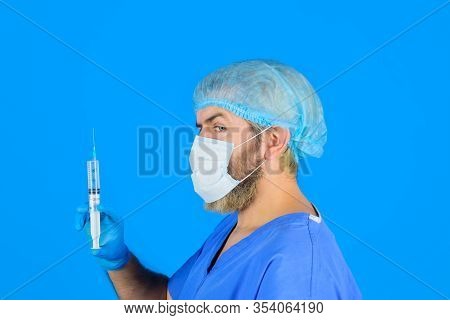 Concept Of Vaccination. Treatment In Hospital. Injection. Vaccination For People. Doctor With Syring