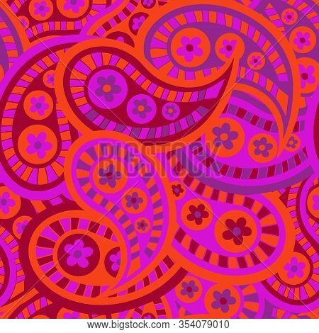 Color Blast-paisley Dreams Seamless Repeat Pattern. Vibrant Paisley Pattern In Pink, Orange, Red, Ma