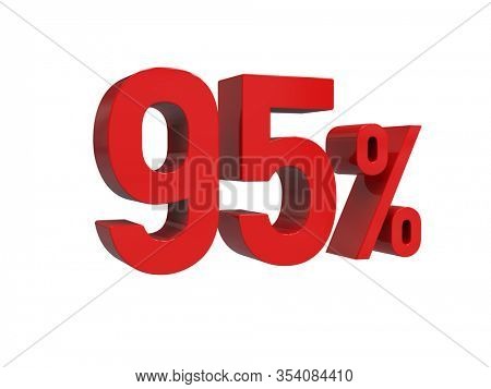3d Render: ISOLATED Red 95% Percent Discount 3d Sign on Light Background, Special Offer 95% Discount Tag, Sale Up to 95 Percent Off, Ninety-five Percent Letters Sale Symbol, Special Offer Label