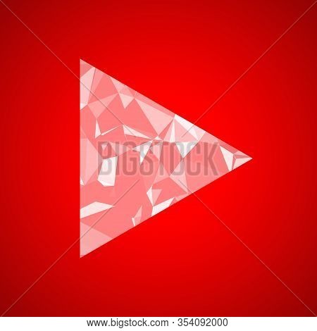 Play Button. Faceted Diamond Triangle Isolated On Red Background. Luxurious Icon To Achieve The High