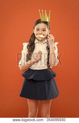 Prom Queen Winner. Big Boss. True Lady. Back To School. Little Girl In Uniform With Crown Lips Prop.